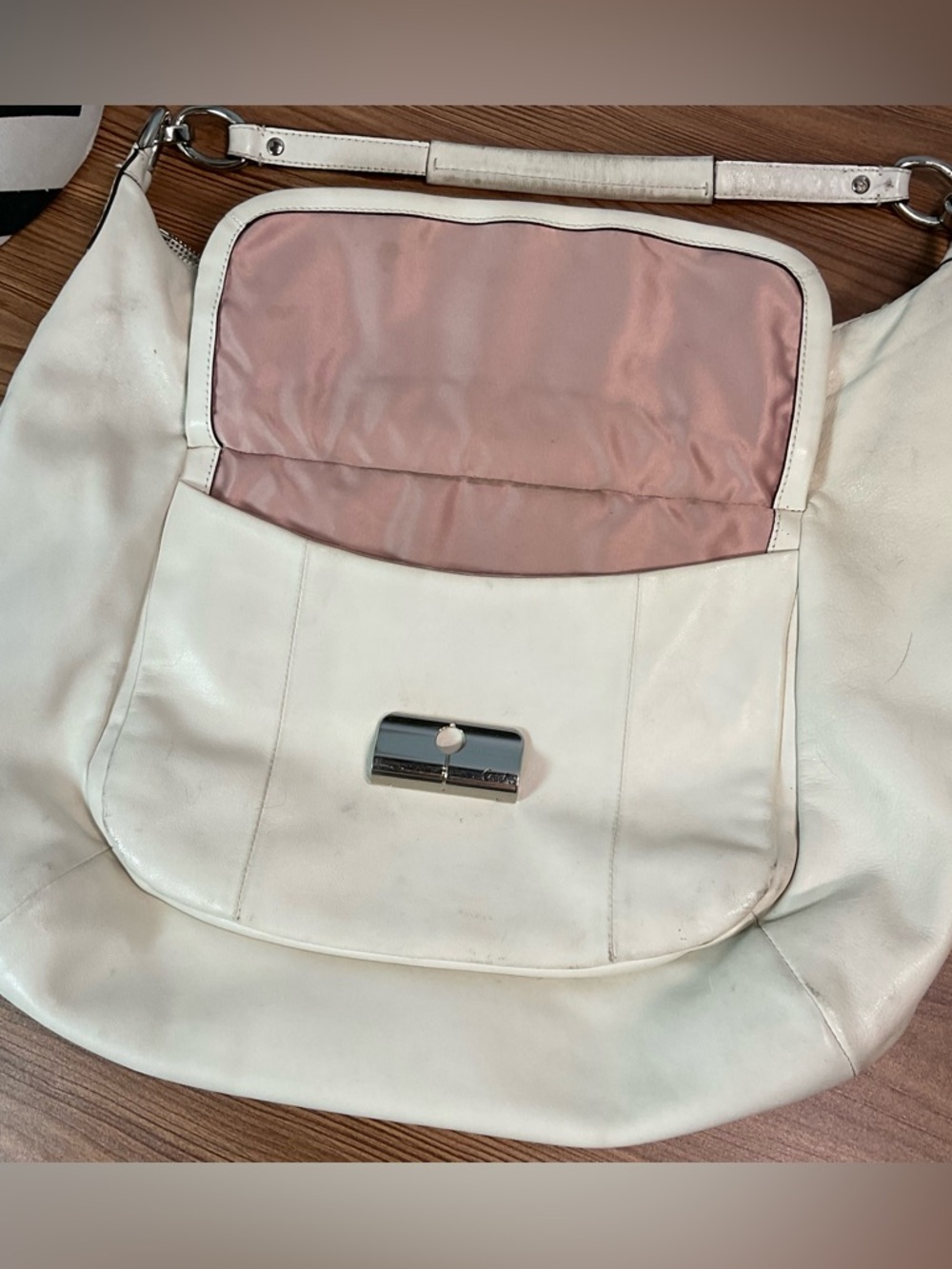 Vintage Coach Leather Hobo Shoulder Bag Cream Ivory Turnlock Purse - Picture 4 of 13